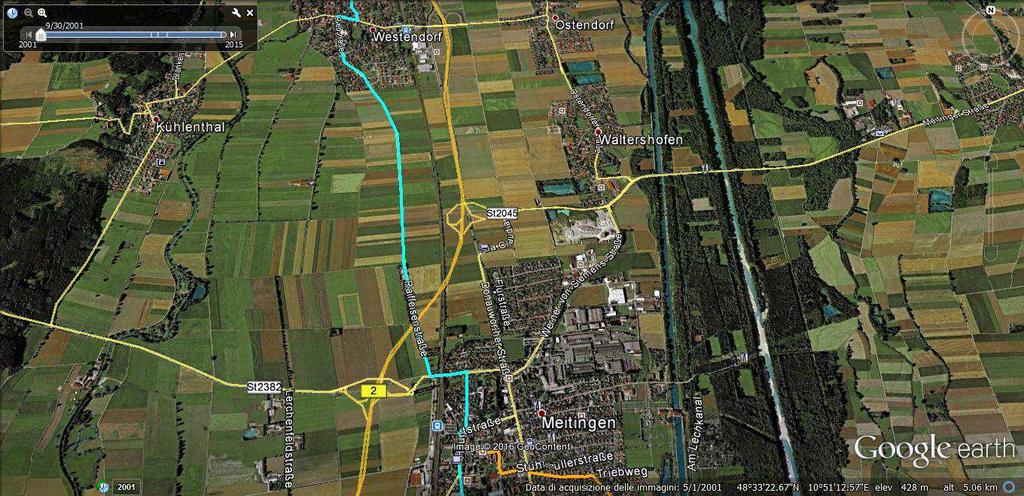 Continuiamo sulla Meitinger Strasse e in poco più di 2km arriviamo a superare la 2; ancora diritti per 300m poi giriamo a sinistra sulla