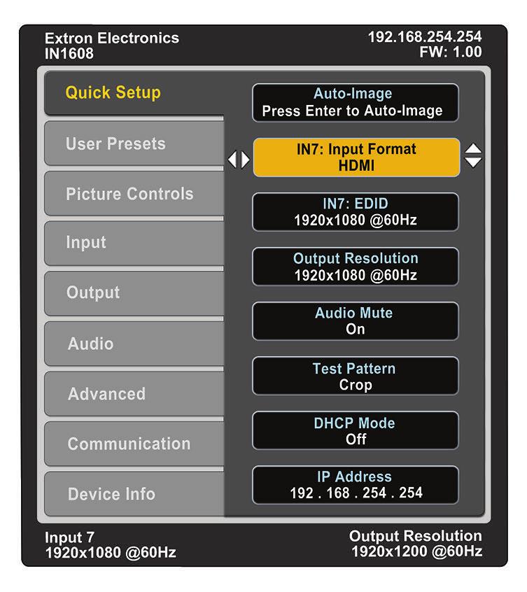 configurazione rapidi nonché funzionamento e monitoraggio in tempo reale. Gli utenti possono visionare dettagli sugli input e output attivi, ad esempio formato, risoluzione e stato HDCP del segnale.