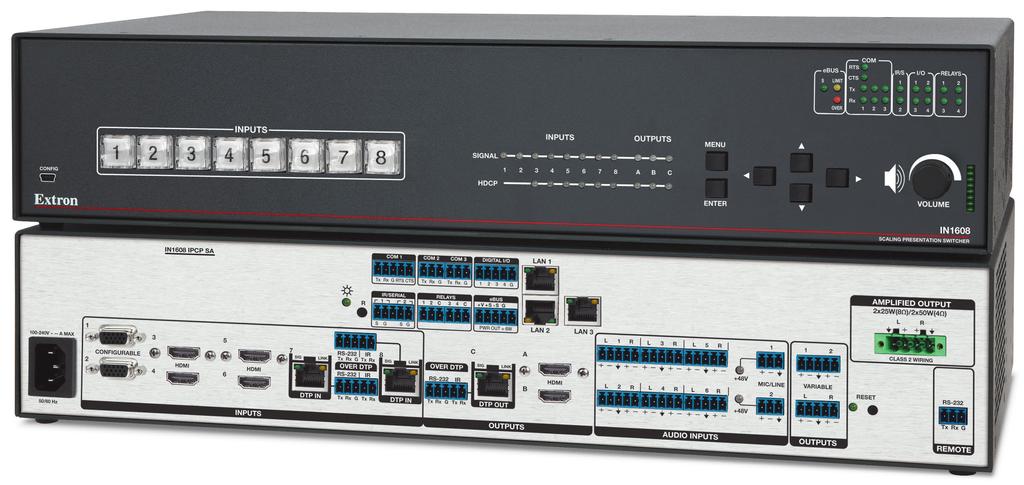 su un cavo CATx schermato Tre output simultanei Due output e un output DTP o HDBaseT opzionale possono gestire tre display Embedding e de-embedding dell'audio IN08 può effettuare l'embedding dei