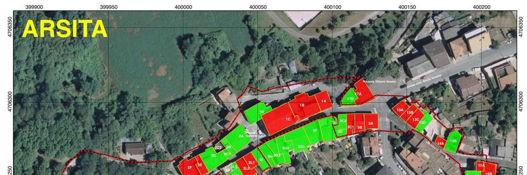 Figura 8: Mappa della vulnerabilità ottenuta con la scheda MEDEA per edifici in muratura; meccanismi globali M7-M10.