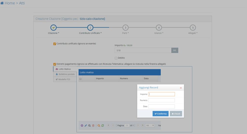 1 2 inserire l importo del contributo unificato dovuto e i dati