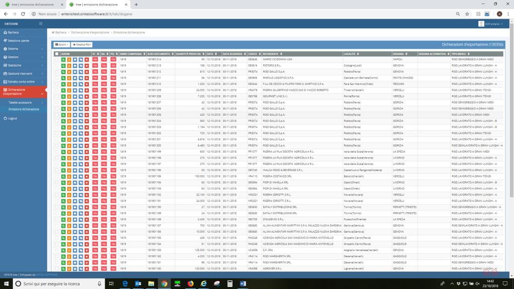 Dichiarazioni di esportazione E possibile accedere alla gestione delle Dichiarazioni di esportazione utilizzando l