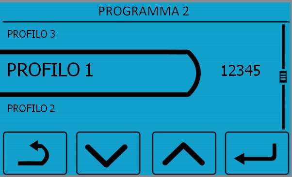 È possibile ripetere lo stesso procedimento per i restanti profili. Per l attivazione del PROGRAMMA 2, dalla schermata che visualizza il singolo programma, premere a lungo (3 secondi) il tasto ENTER.