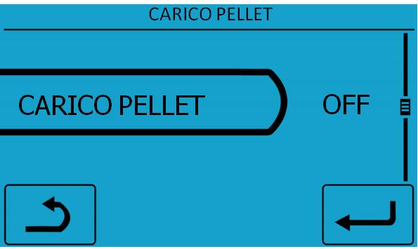 Se durante il carico pellet si preme brevemente il tasto ESC il carico pellet si arresta e si rimane nella schermata corrente.