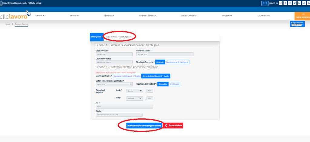 applicazione rimanda alla seguente schermata dove è possibile inserire le motivazioni relative alle agevolazioni