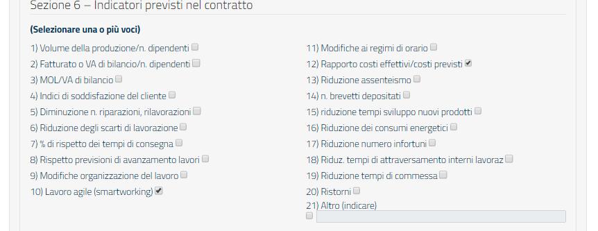 per ognuna delle voci proposte deve essere indicato SI o NO Welfare aziendale Piano di partecipazione 6 Sezione Utili Partecipazione agli utili dell impresa: deve