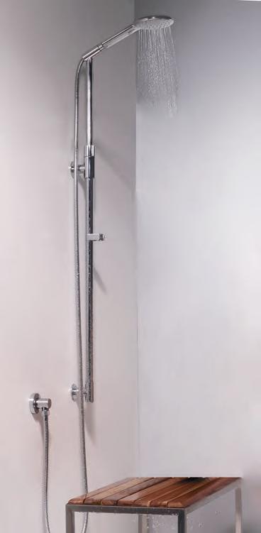 Brass extensible slide rail, cm 90-150 - Ø 24 mm, equipped with two shower holders, handshower Agua-Life Ø 120 mm and brass hose (Water intake provided separately).