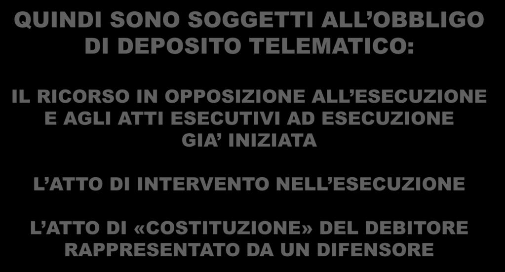 QUINDI SONO SOGGETTI ALL OBBLIGO DI DEPOSITO TELEMATICO: IL RICORSO IN OPPOSIZIONE ALL ESECUZIONE E AGLI ATTI ESECUTIVI AD