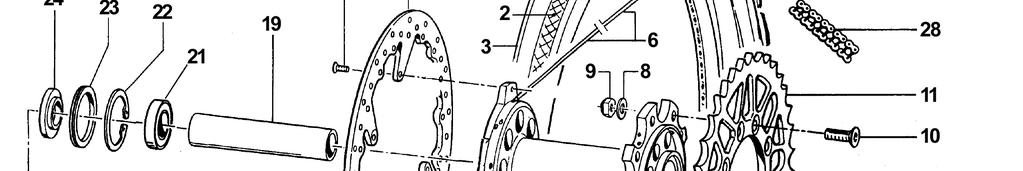 TAV. 15 - RUOTA POSTERIORE 15 70119.3 1 MOZZO RUOTA POSTERIORE NUDO Hub, rear wheel 70119.15 - MOZZO RUOTA POST CPL (Completo di pos. 15+19+21+22) Hub. assy with bearing (Assy with pos.