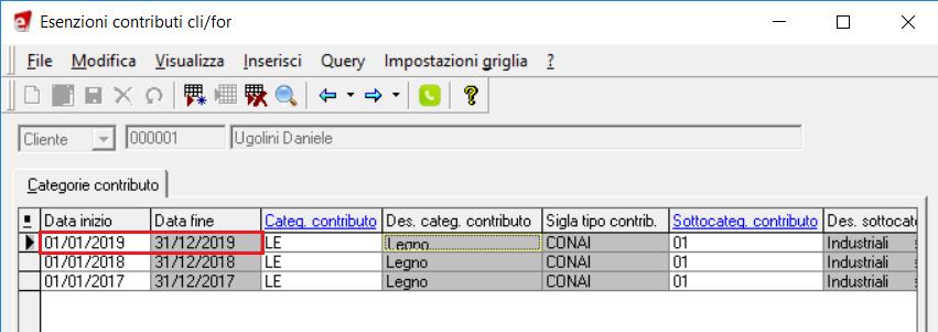 xx è stata data la possibilità di inserire più righe d'esenzione per lo stesso anno, allo scopo di gestire l'eventuale cambio della percentuale d'esenzione in corso d'anno; il campo Data fine è