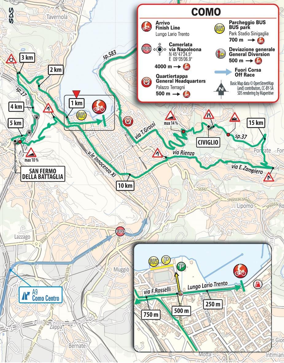 FINISH LINE/ ARRIVO COMO Lungo Lario Trento PPO Mandatory Passing Point / Punto Passaggio Obbligatorio Camerlata Via Napoleona N 45 47 24,5 E 09 05 06,9 4.