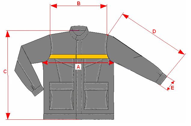 Pagina 16/17 Tavola 3 DISEGNO RAPPRESENTATIVO DEL GIUBBETTO CON INDICAZIONE MISURE E TAGLIE Taglia Misura ½ torace (A) Larghezza spalle (B) Lunghezza finita (C) Lunghezza manica finita (D) ½