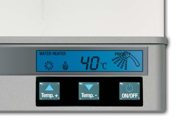 TIRAGGIO STAGNO IDRONIK TS, controllo e sicurezza Ventilatore Combustione Tasti controllo temperatura acqua Temperatura / Codice di errore Acqua disponibile Tasto accensione /spegnimento Sicurezza