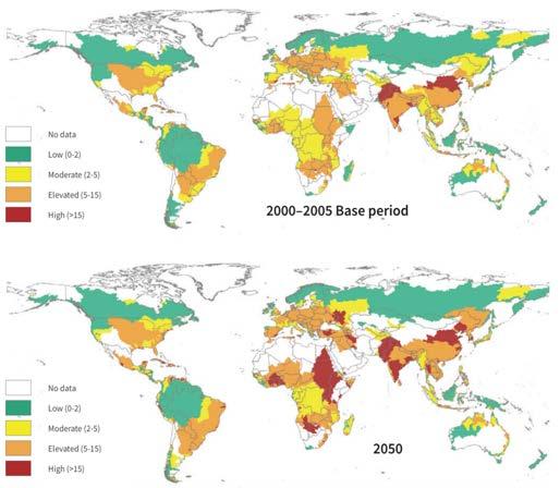 Peggioramento della qualità dell acqua Gli scenari BAU al 2050 (su indice di rischio della qualita dell acqua dei maggiori fiumi nel mondo) indicano che la qualita dell acqua tendera ulteriormente a