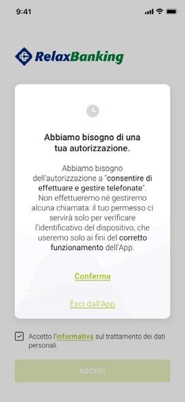 Accettazione consensi su dispositivo e login Il cliente deve autorizzare l applicazione all invio delle notifiche push e