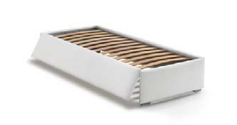 Orthopaedic bed base with plywood curved slats inserted using special noise-reducing covers. Additional pull-out bed base or drawers available.