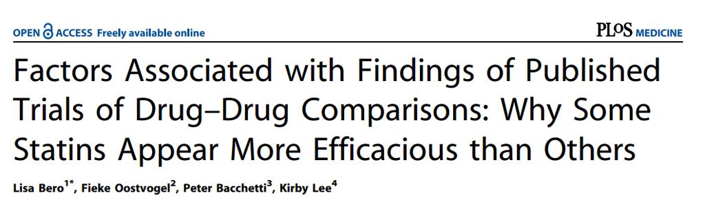 RCTs of head-to-head comparisons of statins with other drugs are more likely to report results and conclusions favoring the sponsor s