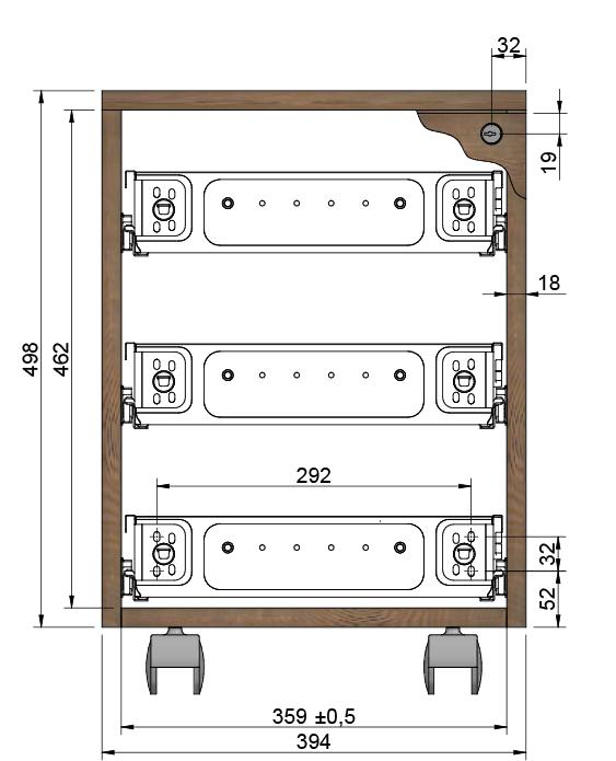 Linea 600 Cassettiera con 3 cassetti 3 box drawer pedestal DIMENSIONE