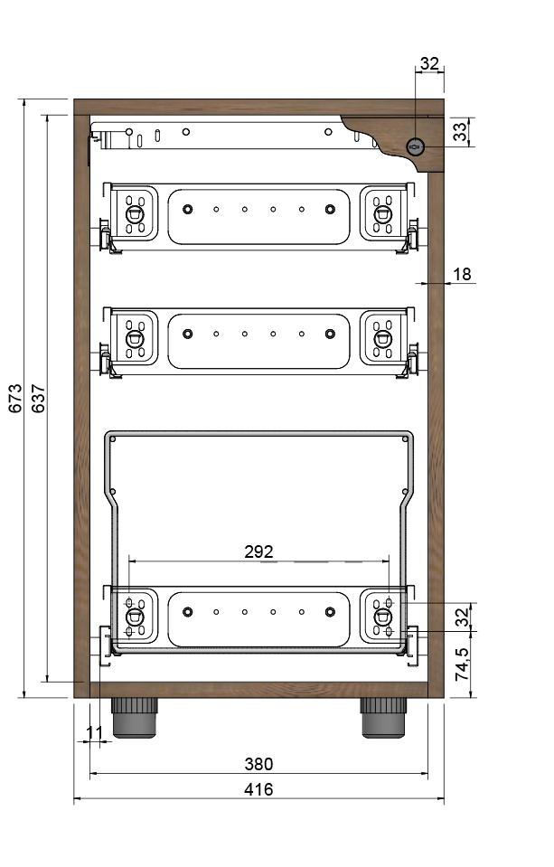 ESEMPI COSTRUTTIVI EXAMPLES OF FITTINGS Linea 600 Cassettiera ad altezza scrivania con 2 cassetti + 1 cassetto a classificatore