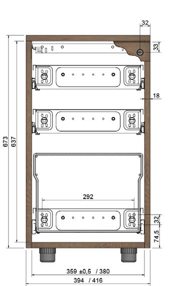 ESEMPI COSTRUTTIVI EXAMPLES OF FITTINGS Linea 800 Cassettiera ad altezza scrivania con 2 cassetti + 1 cassetto a classificatore 2 box drawer + 1 file drawer desk