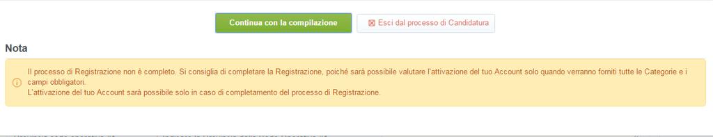 4. Consultazione informazioni inserite in fase di provisioning Il fornitore, al termine del provisioning e fino alla comunicazione di accettazione / rifiuto della candidatura (Non di interesse) da