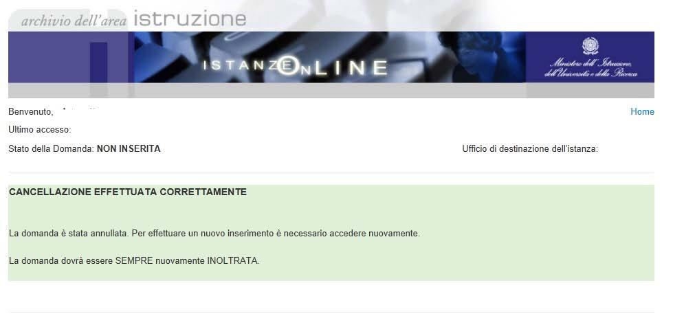 L applicazione verifica la validità del codice e procede alla cancellazione di tutti i dati precedentemente acquisiti: dati di dettaglio per l inclusione sul sostegno e documento in formato PDF del