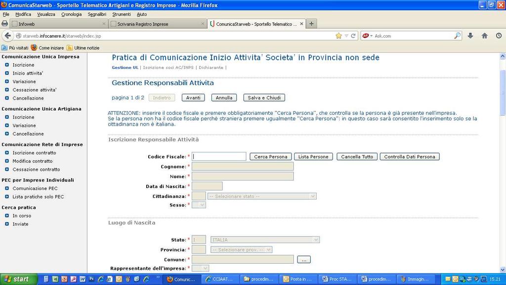 per comunicare i dati relativi al legale rappresentante, che svolge l attività per conto della