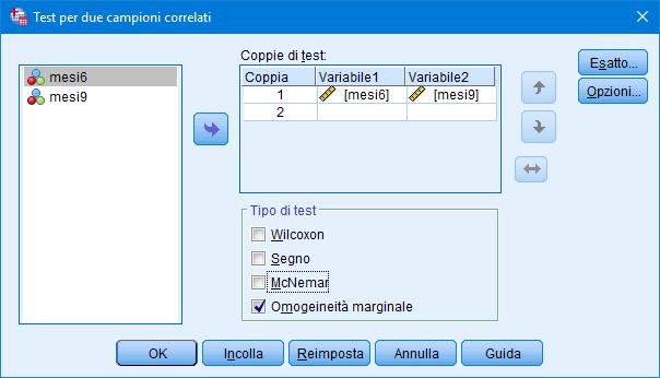 Test dell Omogeneità marginale È il test corrispondente a McNemar per