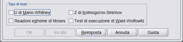 2 campioni indipendenti Analizza Test non parametrici Finestre legacy 2 campioni indipendenti Caso Gruppo Var 1 A 1 X A B 1 X B C 1 X C D 1 X D U di Man-Whitney