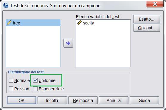 Test di Kolmogorov-Smirnov per un campione Tempo scelto per consegnare i compiti Scelta settimane studenti 10 8 6 4 2 freq 0 2 10 15 3 n=30 il test confronta la distribuzione cumulata osservata con