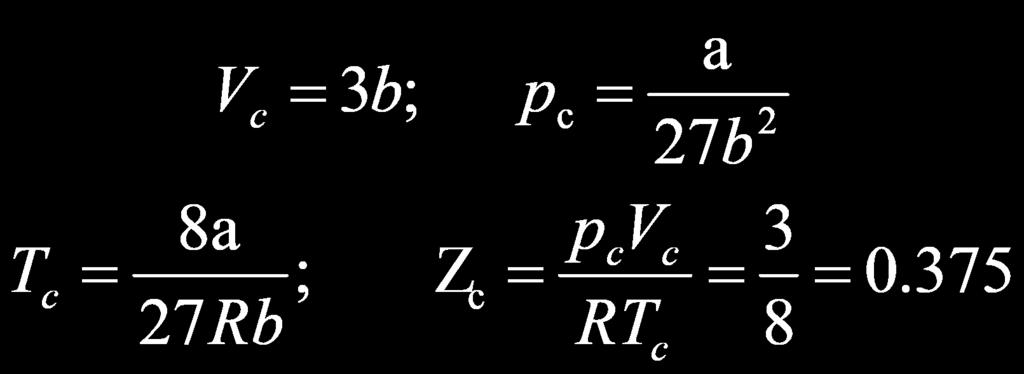 Parametri Critici di Van der Waals Valori dei parametri critici