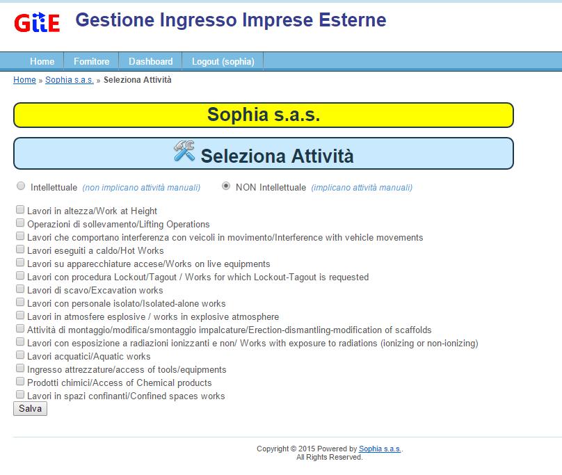 3 Cmpletament dati Anagrafica Cmpletament dati Scietà Frnitre, indicazine Capcantiere generic, dati utenza access applicazine Dichiarazine Tiplgia e Attività generiche svlte Dichiarazine,