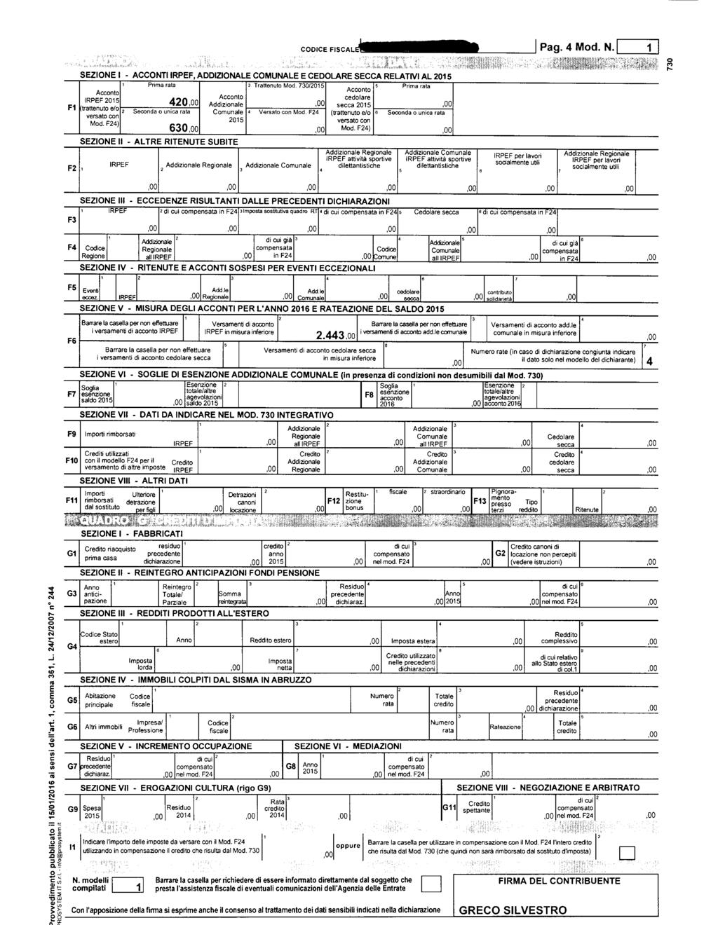 CODC FSCALl: SZO - ACCOT RPF, ADDZOAL COUAL CDOLAR SCCA RLATV AL 05 Pnma rata 3 Trattnut d.