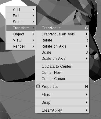 Queste trasformazioni possono anche essere richiamate dall'hotbox attraverso il menu Transform.