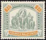 80) 125 MALESIA 1234 1235 1234 L 1897 - Selangor 25 d. verde e arancio (Yv. n. 25) (SG n. 66) 750 1235 L 1928 - Sesta emissione 25 d.