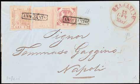 120 A 1858-2 gr. rosa chiaro tre esemplari su lettera del giugno 1860 da Napoli per Campobasso - Firma A.D. (Bol. n.