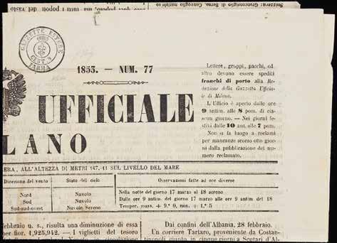 MARCHE PER GIORNALI 163 A 1853 - Gazzette Estere - Due giornali con il bollo a doppio cerchio rispettivamente di Parma e Piacenza Cert. Bolaffi, Diena, Oliva e Savarese (Bol. n.