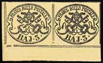 176 A 1852-2 baj. verde oliva + 6 baj. grigio verdastro su lettera del 1 dicembre 1856 da Ancona per Forlì (Bol. n. 3B+7A) (Sass. n. 3+7) 150 177 A 1852/63-2 baj.