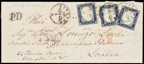 indaco su lettera del 1 ottobre 1862 da Portici per Chieti - Primo giorno di utilizzo dei francobolli di Sardegna nei territori delle ex Province Napoletane - Da esaminare - Cert.