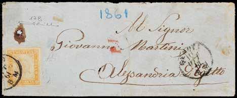 363 A 1861-80 c. giallo arancio su lettera del 10 ottobre da Genova per Alessandria d'egitto - Da esaminare - Cert. SPC (Bol. n.