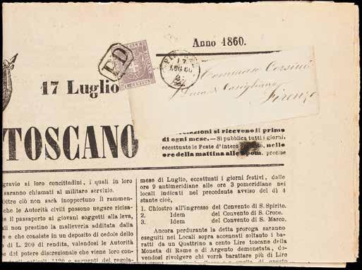 rosa carminio usato su piccolo frammento - Cert. Oliva e Chiavarello (Bol. n. 33) (Sass. n. 17) 150 TOSCANA GOVERNO PROVVISORIO 415 A 1860-1 c.