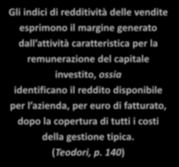 A. 2018/2019 35 Gli indici di redditività delle vendite esprimono il margine generato dall attività caratteristica per la