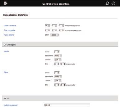 3. Controllo web 3.1 Controllo web proiettore (continua) 3.1.8 Impostazioni Data/Ora Confi gura la data/ora.
