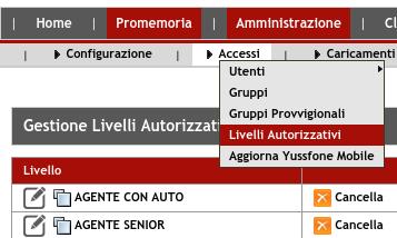 Si aprirà un elenco con I vari gruppi configurabili.