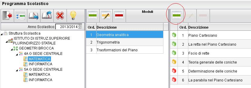 Una volta caricato il programma scolastico per una classe tramite l icona Esporta programma su altra materia è possibile