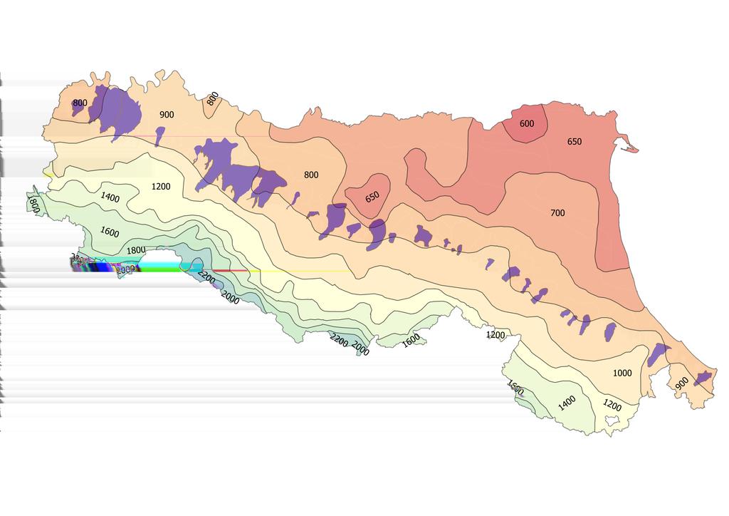 Gli acquiferi regionali vengono messi a confronto con le isoiete dei valori medi delle precipitazioni annue, così come variano tra 1961-1990 e 1991-2015.