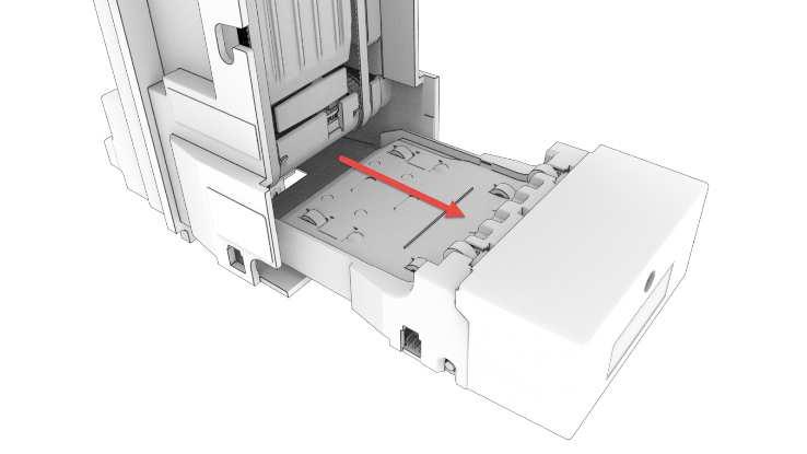 Per estrarre il modulo di accettazione banconote, premere su un gancetto da incasso per sbloccare il modulo.