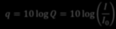 DIREZIONALITA O DIRETTIVITA DELLA SORGENTE Q = I I 0 q = 10 log Q = 10 log I I 0 Q = 1 q = 0 db Q = 2