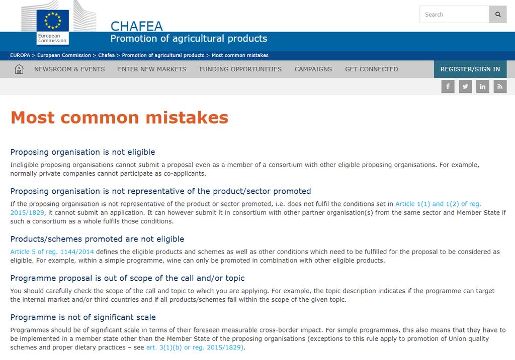 Errori comuni: l'elenco sul sito Web Chafea