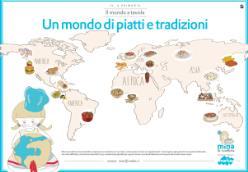 I bambini vengono divisi in squadre per il gioco: i bambini sono invitati a individuare i piatti del mondo  Man mano che i prodotti alimentari vengono indovinati, i bambini completano il